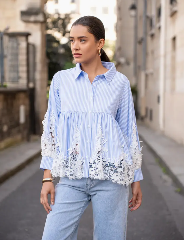 Cotton and Guipure Lace Shirt