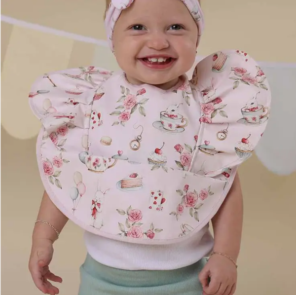 Alice's Tea Party Organic Snuggle Frill Bib $19.95
