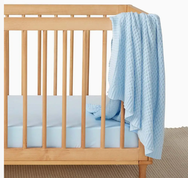 Baby Blue Diamond Knit Organic Baby Blanket $89.95