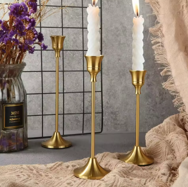 Vintage Golden Brass Colour Candle Holder Set of 3 Metal $50