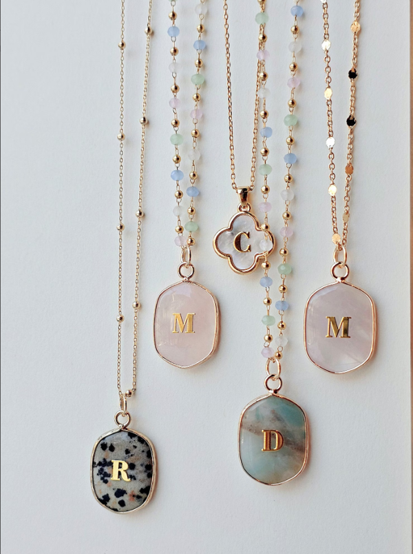 Personalized Initial Necklace: Gemstone Pendant, 14K Gold Filled Bezel Charm