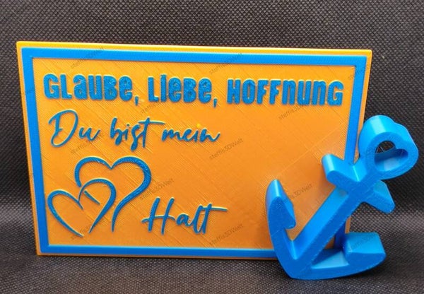 Selbststehende Karte „Glaube Liebe Hoffnung“ Deutsche Version