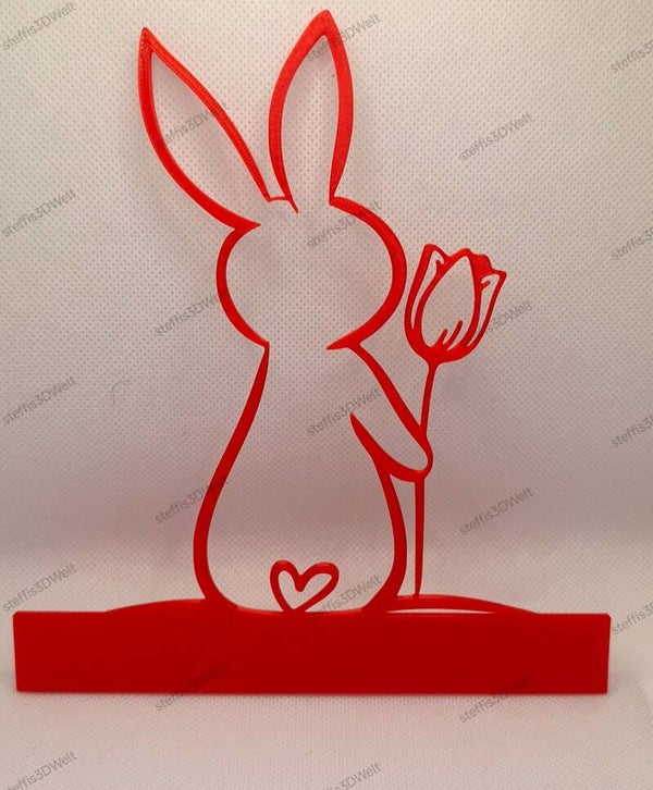Einfarbiger Hase mit Tulpe – für ein Klötzchen