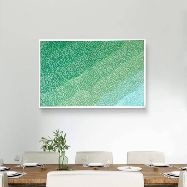 Original Handmade Textured Wall Art – Green & Aqua Waves