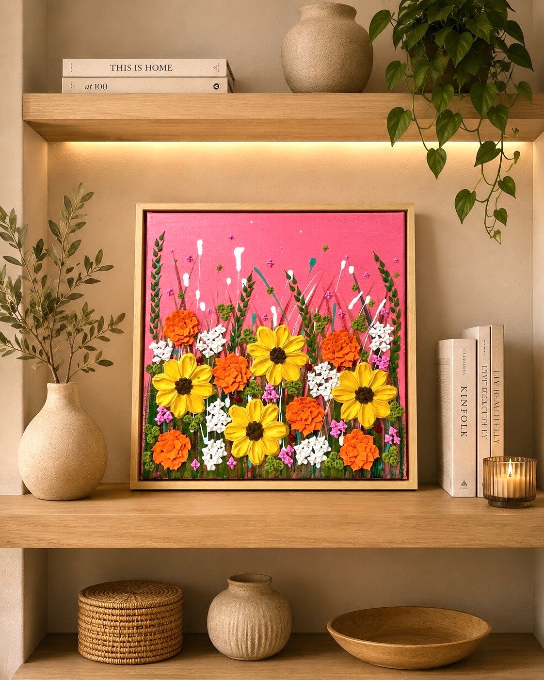 Pink Meadow Dreams 30x30cm Framed