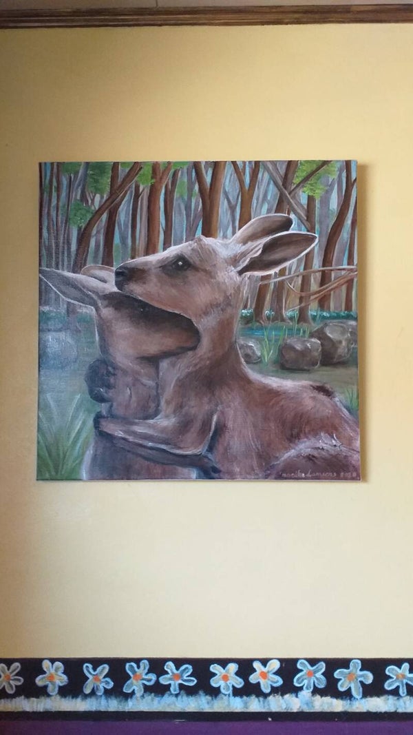 Kangoeroes: Moeder en zoon knuffelen - Kangaroos: Mother and son hugging Code: A2-036