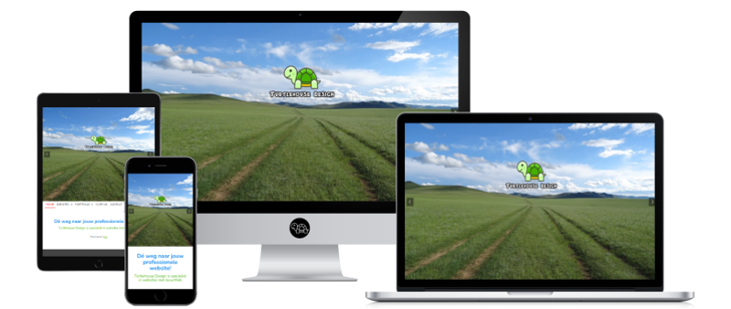 Mockup van tablet, smartphone, desktop en laptop van deze website