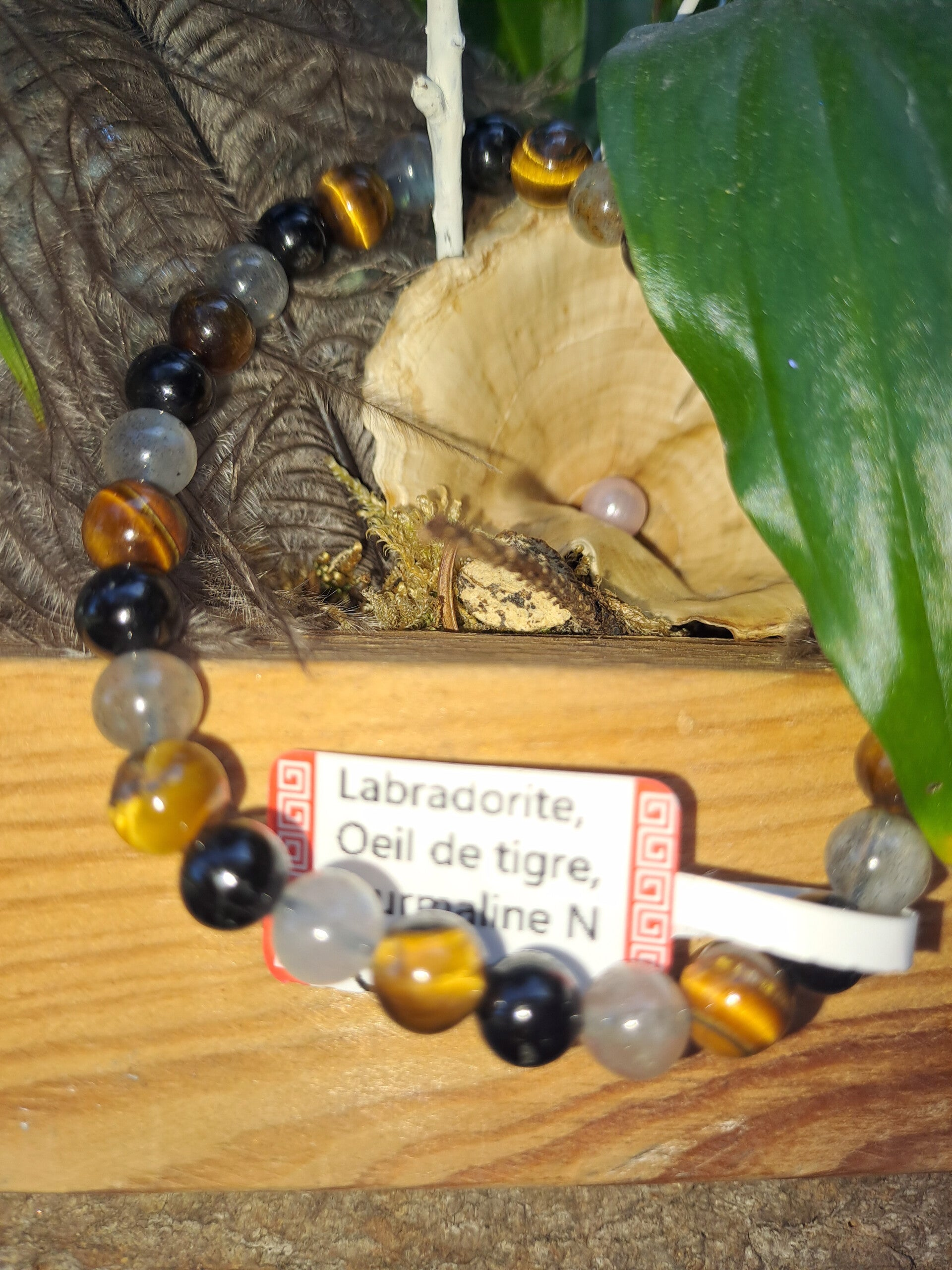 Bracelet Labradorite - Oeil de tigre - Tourmaline noire 6 mm