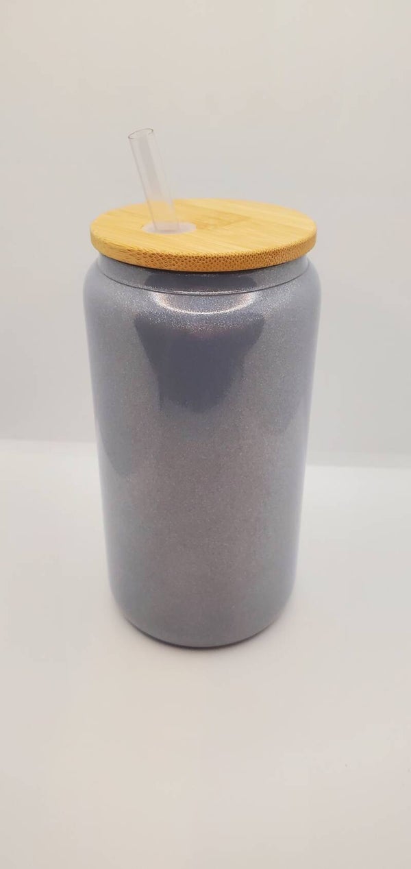 16oz Grey iridescent sparkle glass