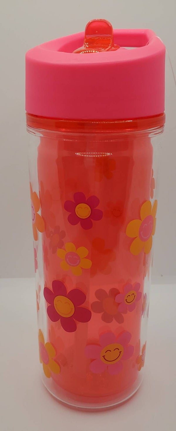 14oz pink plastic flower snowglobe bottle