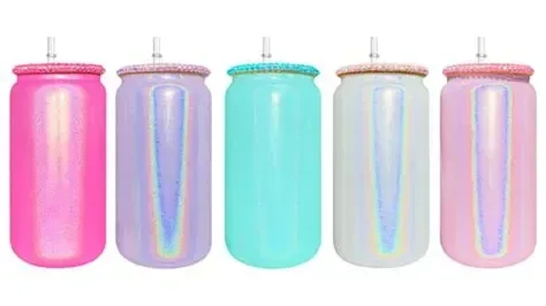 HOLOGRAPHIC 16OZ TUMBLER WITH BLING LID (CUSTOM ONLY)