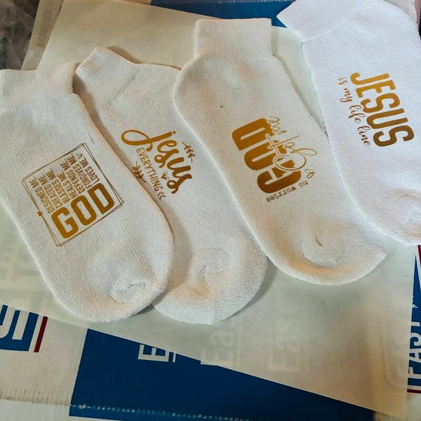 White Religious ankle socks