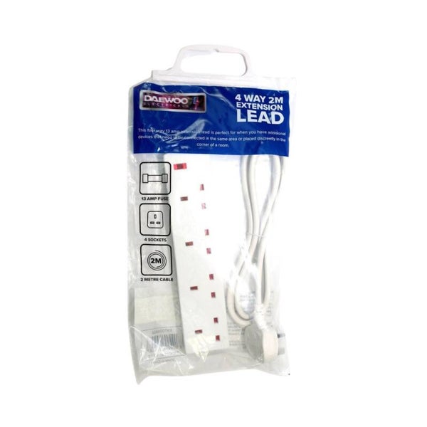 Daewoo 4 Gang ( 4 Way ) Extension Lead 2m