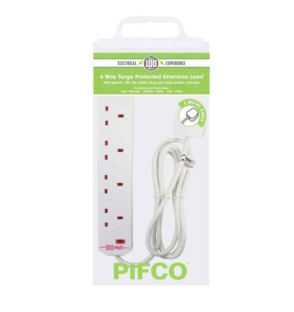 4 Gang ( 4 Way ) Surge Protected Extension Lead 2m