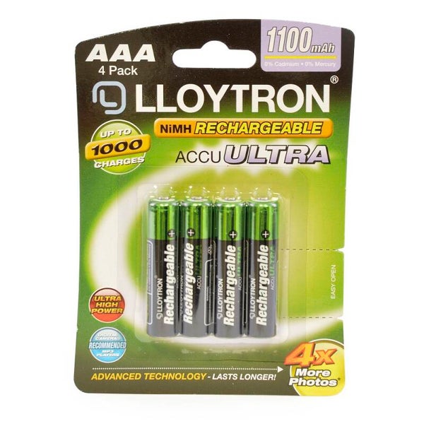 Lloytron AAA 1100 Mah Nimh Rechargable Batteries 4 Pack