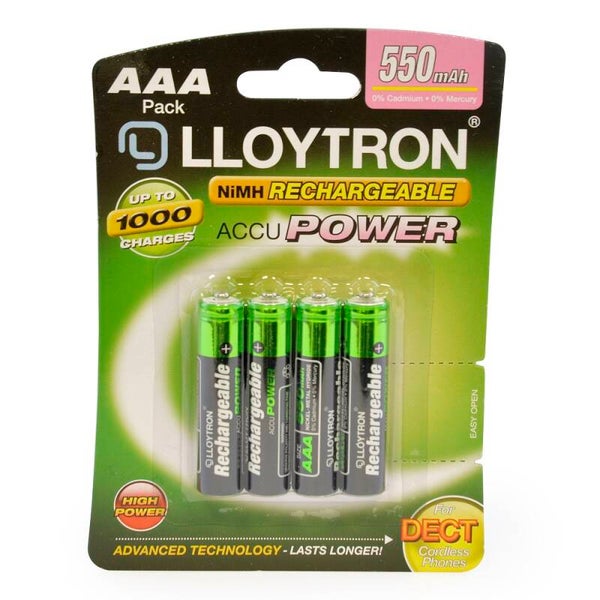 Lloytron AAA 550 Mah Nimh Rechargable Batteries 4 Pack