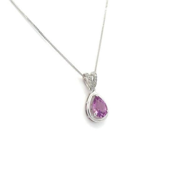 Ketting met hanger - 14 karaat Witgoud - 0.80ct. Saffier - Diamant