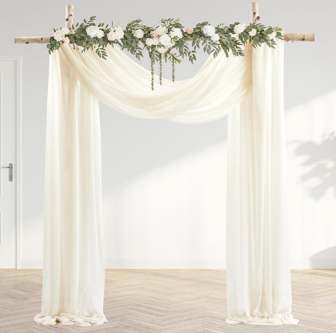 30" x 20Ft Wedding Arch Draping Fabric, 3 Panels Ivory Sheer Curtain Drapes Extra Wide & Long Backdrop Curtains for Wedding Arch Ceremony Birthday Party Decorations