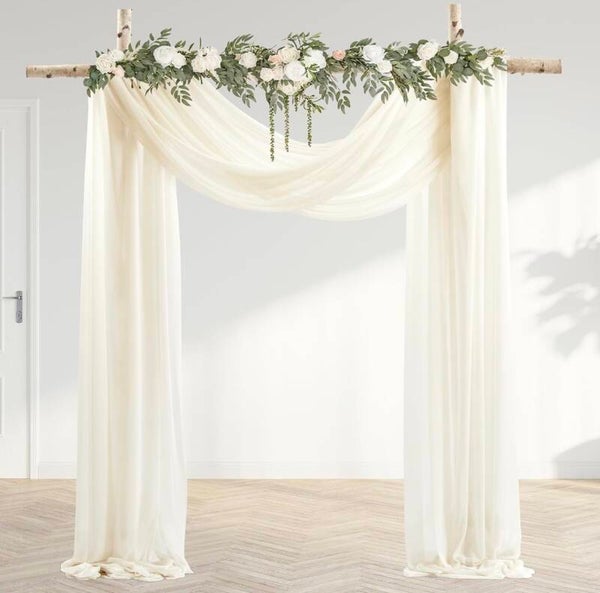 30" x 20Ft Wedding Arch Draping Fabric, 3 Panels Ivory Sheer Curtain Drapes Extra Wide & Long Backdrop Curtains for Wedding Arch Ceremony Birthday Party Decorations