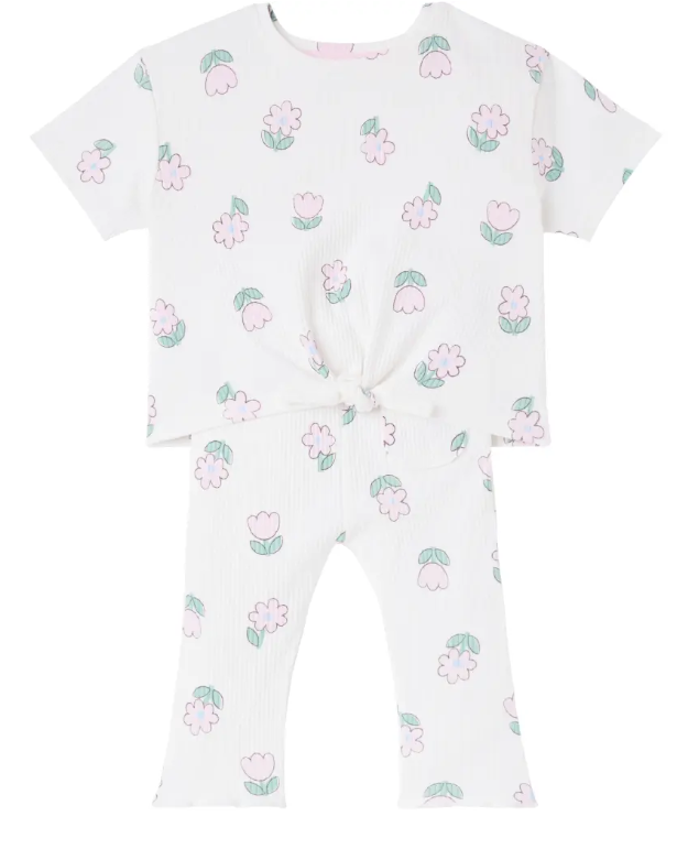 T-shirt + legging geribde bloemen