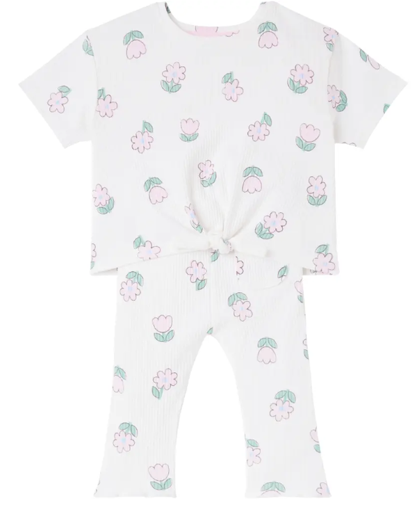 T-shirt + legging geribde bloemen