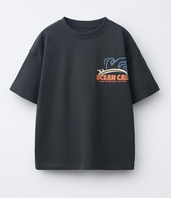 ZARA T-shirt Golvenprint Zwart