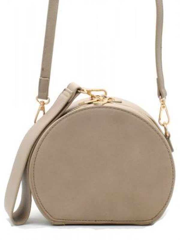 Leren tas rond Khaki