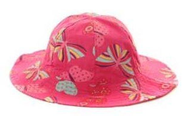 Zonnehoed met brede rand en vlinderprint -- Cerise