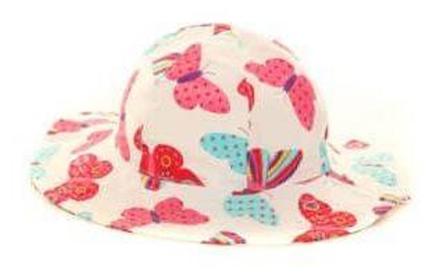 Zonnehoed met brede rand en vlinderprint -- Wit