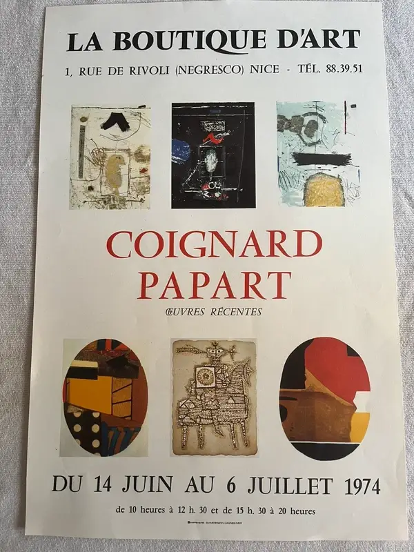Rare Lithographie affiche Coignard Papart Galerie Boutique d’art Nice 1974 originale