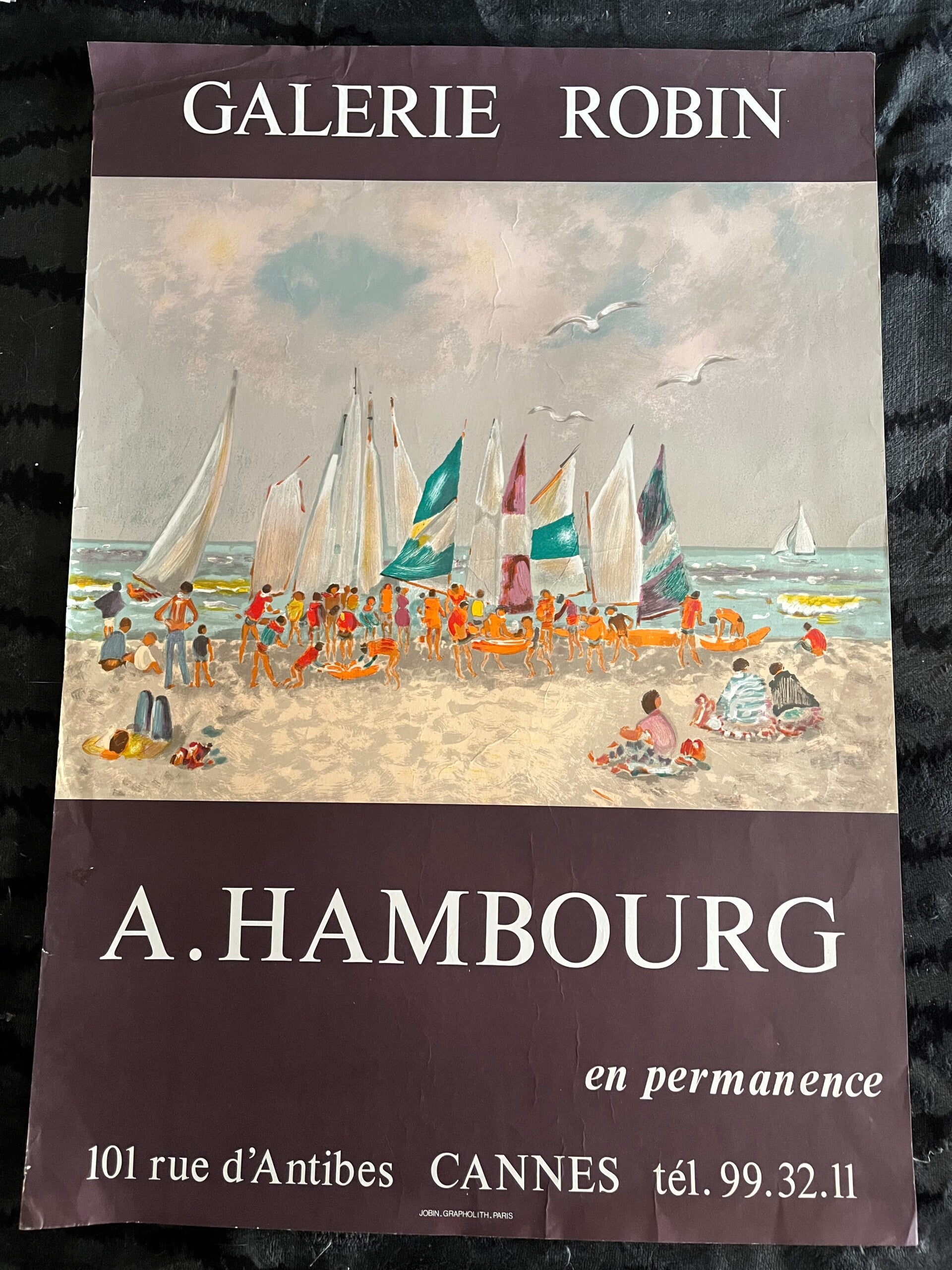 Lithographie affiche A. Hambourg Galerie Robin Cannes 1970