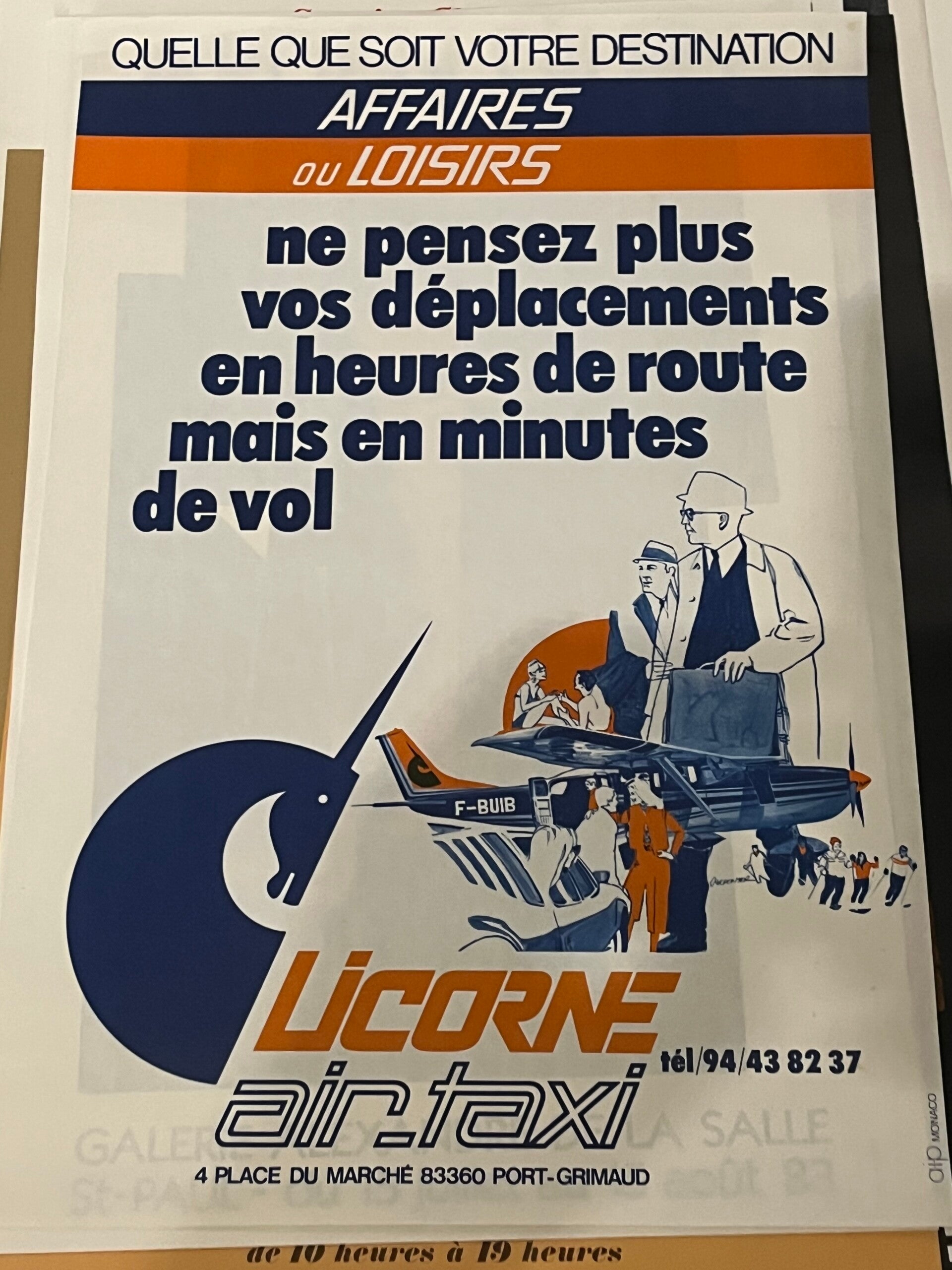 Licorne Air-Taxi à Port Grimaud Lithographie originale 1980-90