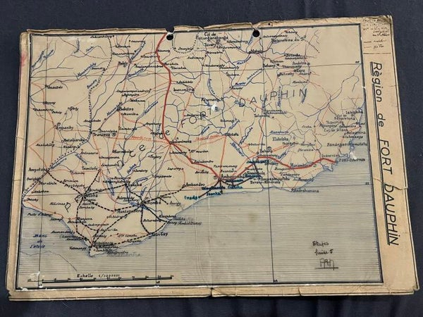 Carte Manuscrite Ancienne Madagascar 1950 Fort-Dauphin Topographie Militaria