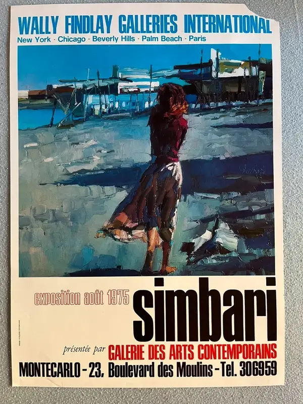 Rare Lithographie Affiche Wally Findlay Simbari Monte Carlo 1975 originale