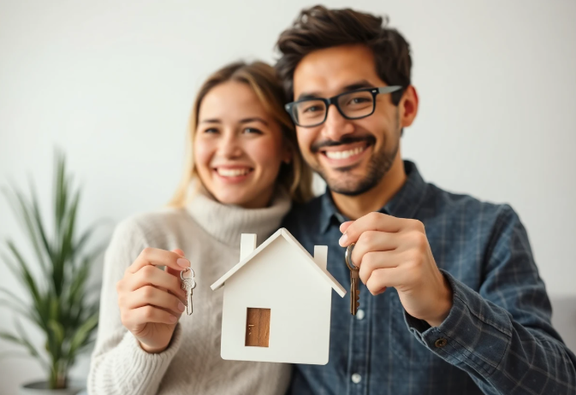 Smiling couple holding a paper house, symbolizing mortgage protection insurance for homeowners