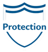Blue and white shield labeled Protection representing life insurance and safety