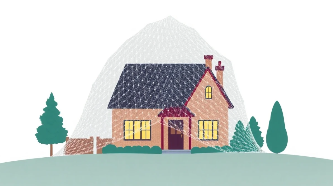 Illustration of a home with a safety net, symbolizing mortgage protection insurance as financial protection