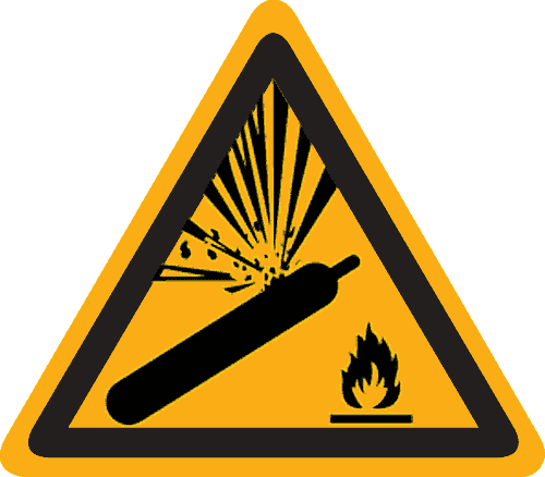 Waarschuwingspictogram bord gasfles onder druk 90x90mm