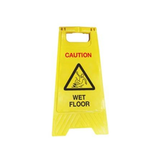 Waarschuwingsbord geel met tekst caution wet floor