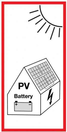 PV installatie sticker 5x10cm NEN1010 met batterij