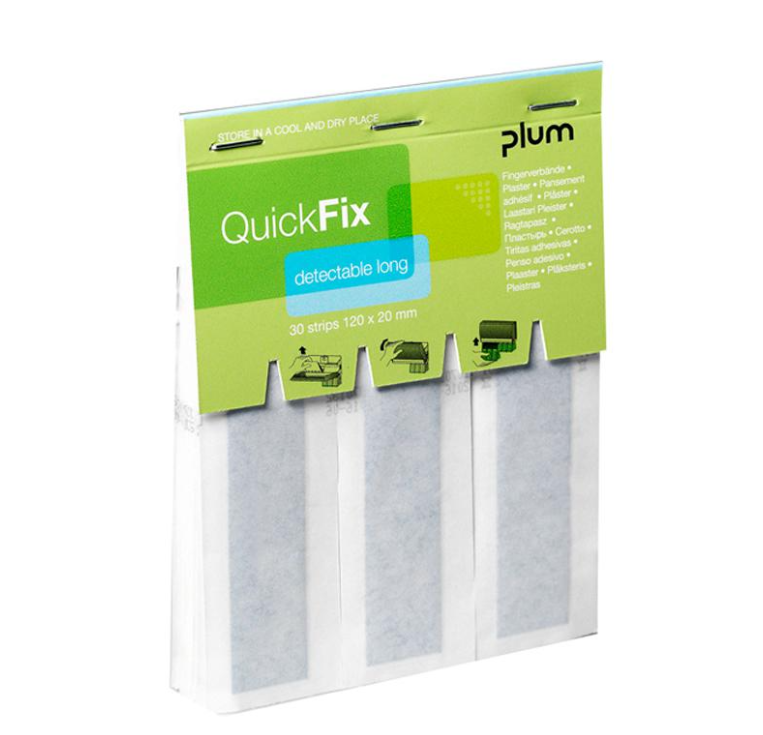 Navulling lange vingerpleisters Quickfix pleisterdispenser 30 blauwe pleisters 12x2cm