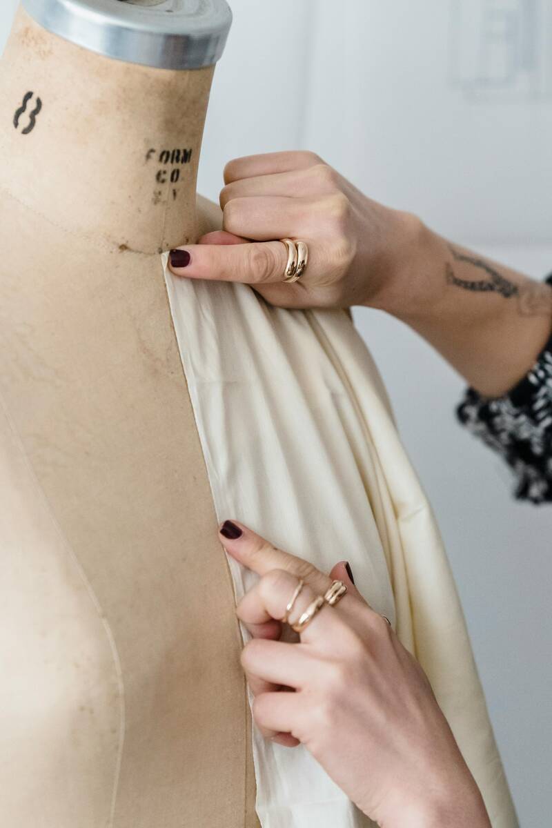 Photo by Michael Burrows from Pexels: https://www.pexels.com/photo/crop-dressmaker-measuring-fabric-on-mannequin-in-workroom-7147586/