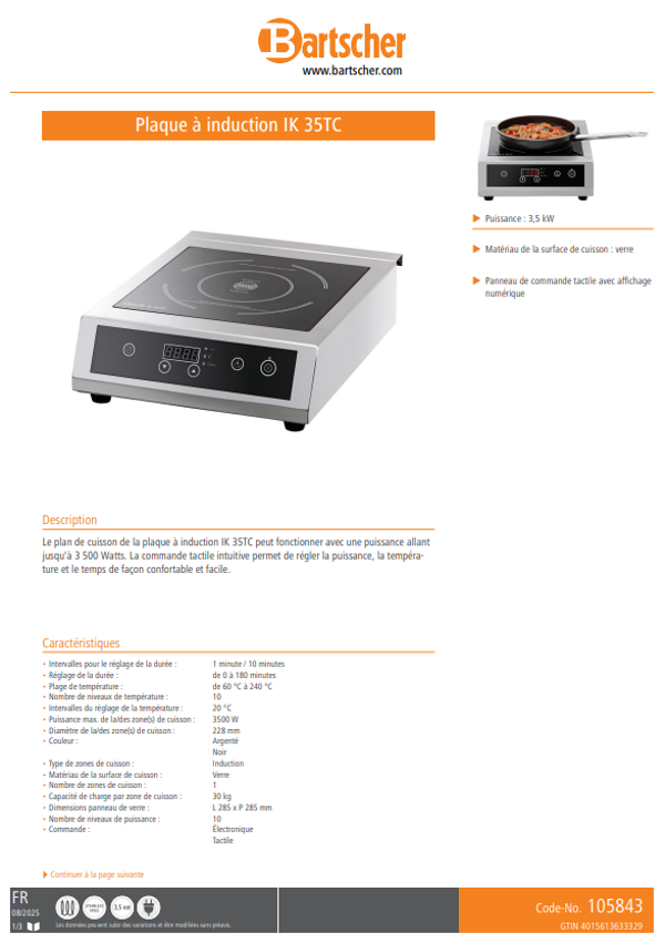 BARTSCHER / Plaque à induction
