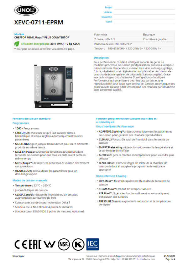 UNOX / Fours mixtes professionnels de comptoir