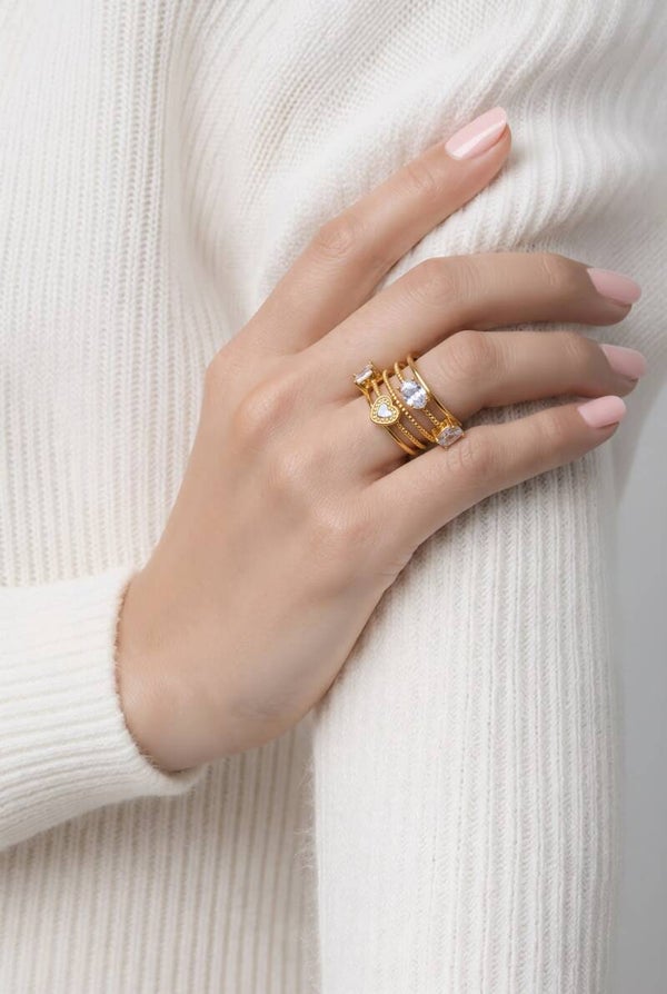 Bague Multi-rang Cœur & Cristaux