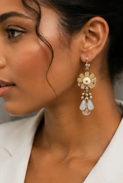 Boucles d'oreille fleur pendante dorée