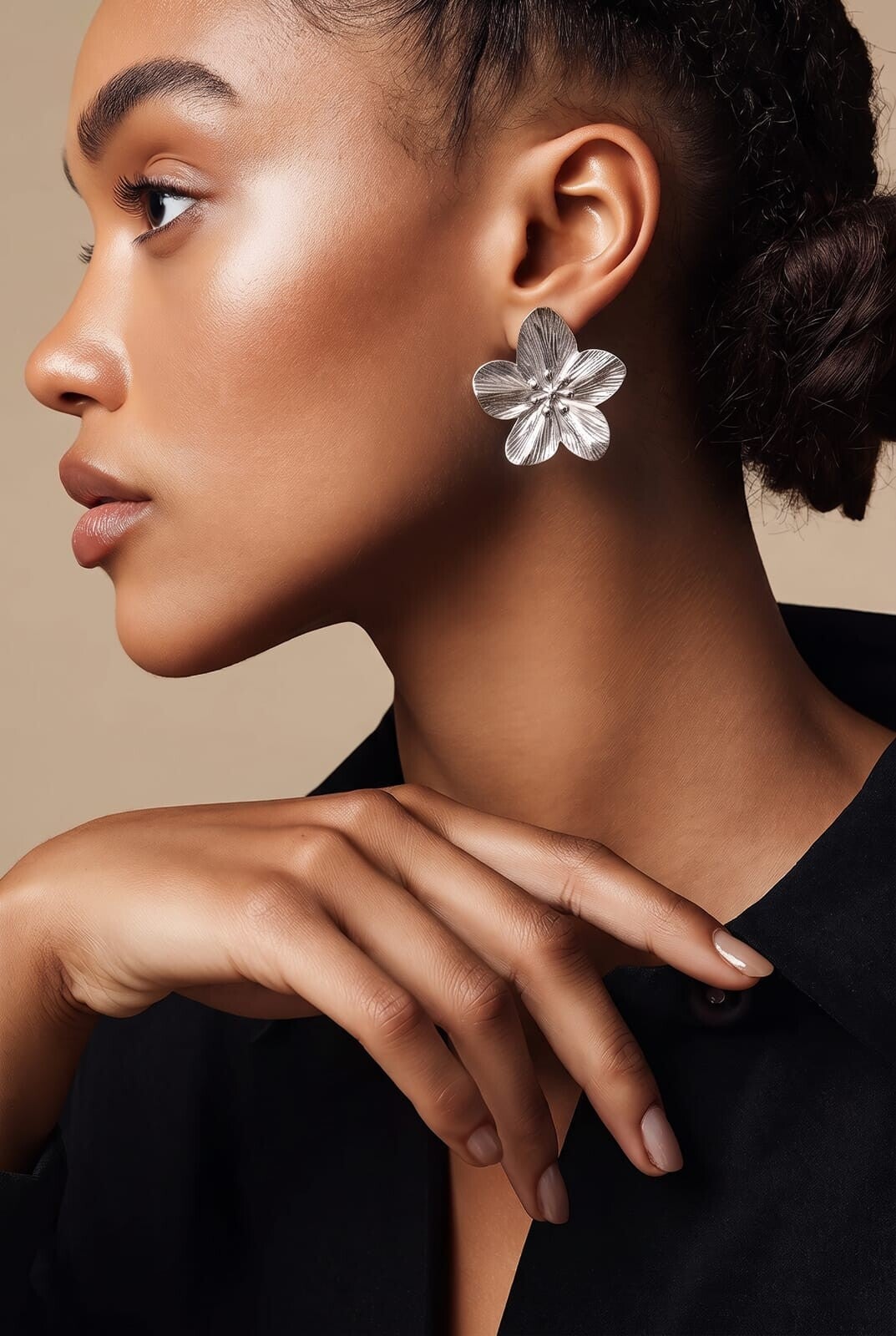 Boucles Fleur Gravée Argent