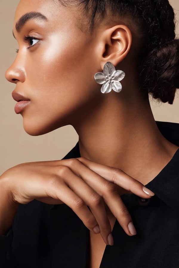 Boucles Fleur Gravée Argent