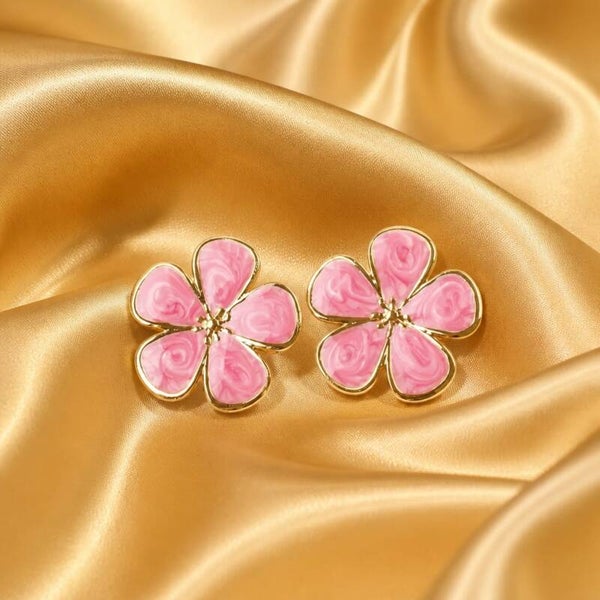 Boucles d'Oreilles Fleur Rose Émaillée