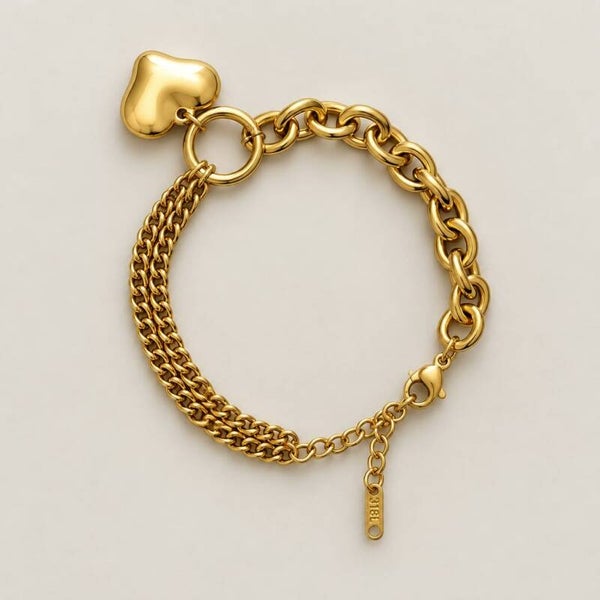 Bracelet Duo Chaînes & Cœur Miroir